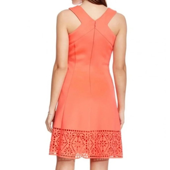 Vince Camuto Laser Cut Scuba Fit & Flare Dress in Coral - NEW - Size 6 - Picture 2 of 9